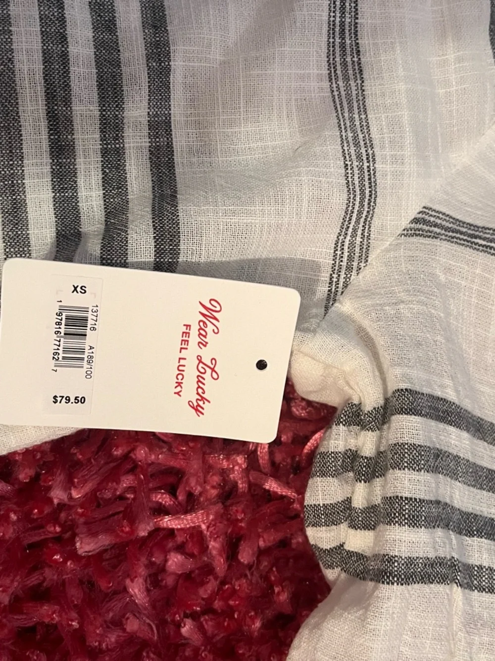 Lucky Brand Cream Top with Gray/Black Stripes - Picture 3 of 3